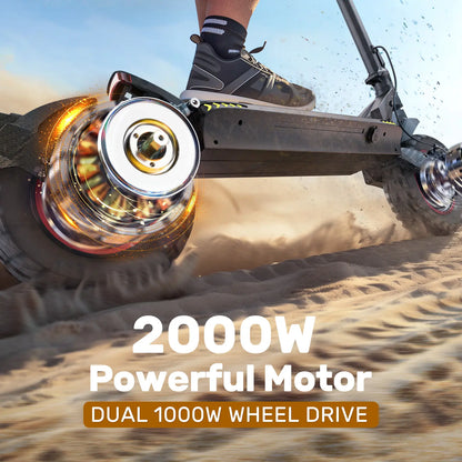 2000W Dual Motor off Road Electric Scooter for Adults, 38 MPH Max Speed, 50 Miles Max Range 10" Off-Road Pneumatic Tires Turn Signals Dual Braking, Portable Folding Electric Scooter with Smart App, Urban Scooter, Free Gift-Scooter Bag