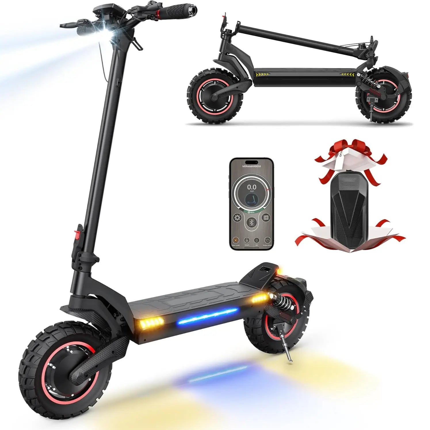 2000W Dual Motor off Road Electric Scooter for Adults, 38 MPH Max Speed, 50 Miles Max Range 10" Off-Road Pneumatic Tires Turn Signals Dual Braking, Portable Folding Electric Scooter with Smart App, Urban Scooter, Free Gift-Scooter Bag