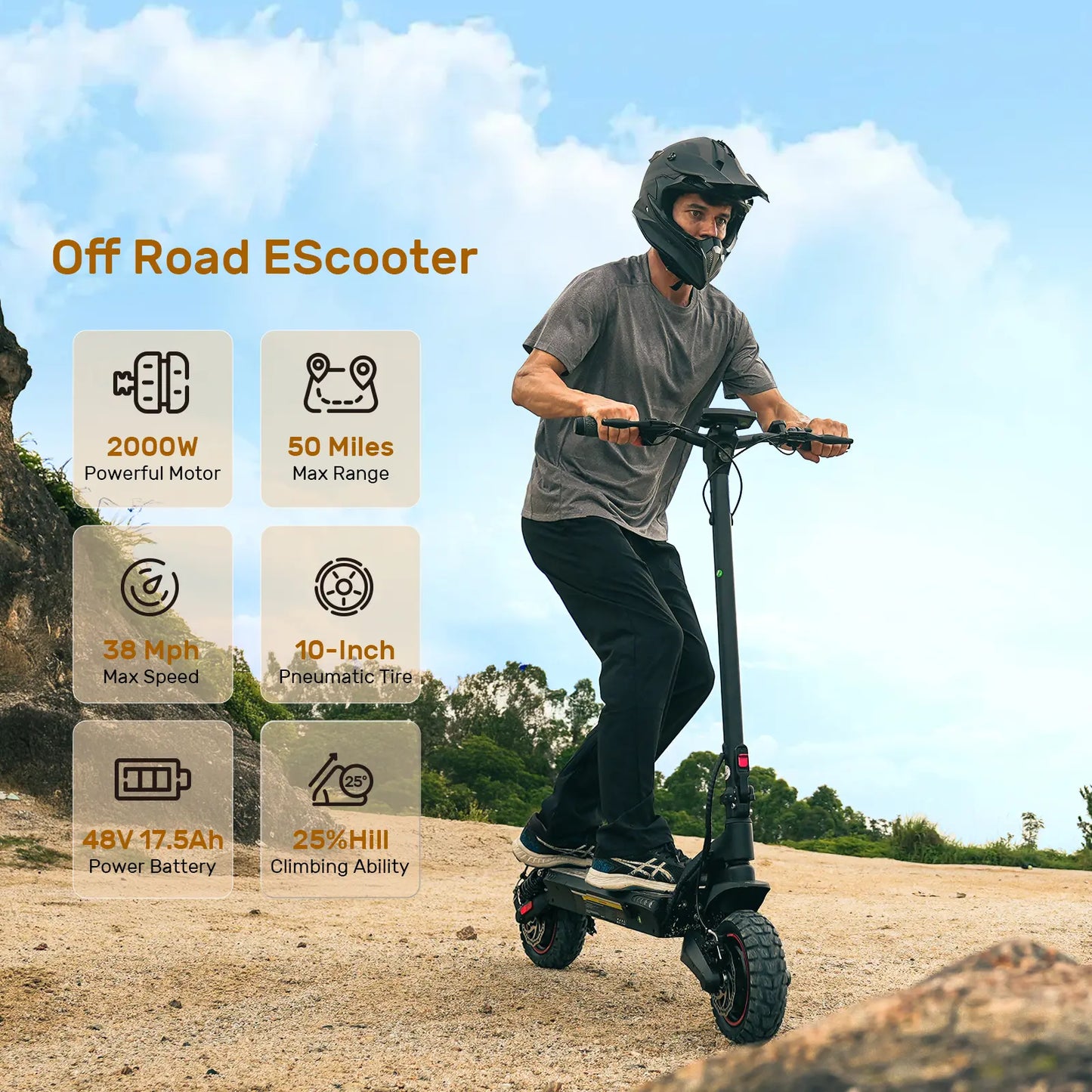 2000W Dual Motor off Road Electric Scooter for Adults, 38 MPH Max Speed, 50 Miles Max Range 10" Off-Road Pneumatic Tires Turn Signals Dual Braking, Portable Folding Electric Scooter with Smart App, Urban Scooter, Free Gift-Scooter Bag
