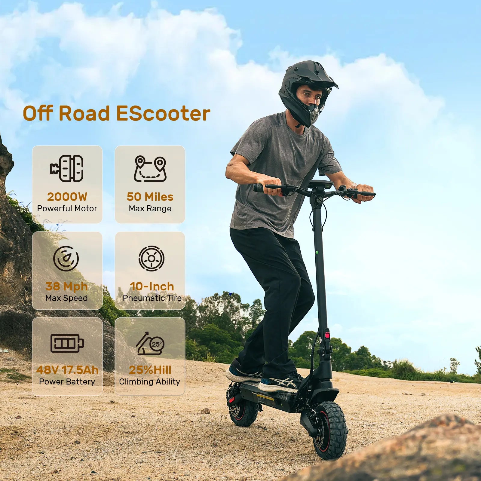 2000W Dual Motor off Road Electric Scooter for Adults, 38 MPH Max Speed, 50 Miles Max Range 10" Off-Road Pneumatic Tires Turn Signals Dual Braking, Portable Folding Electric Scooter with Smart App, Urban Scooter, Free Gift-Scooter Bag